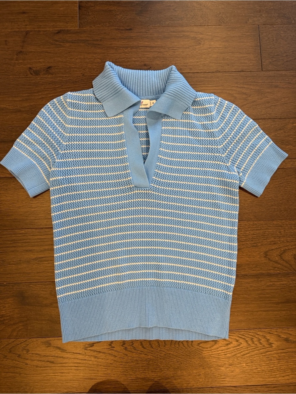 vineyard vines Stripe Short Sleeve Crochet Polo Sweater in Blue Medium - C51-016
